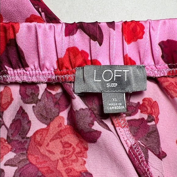 LOFT Pink and Red Floral Satin Pajama Set XL - Picture 10 of 11